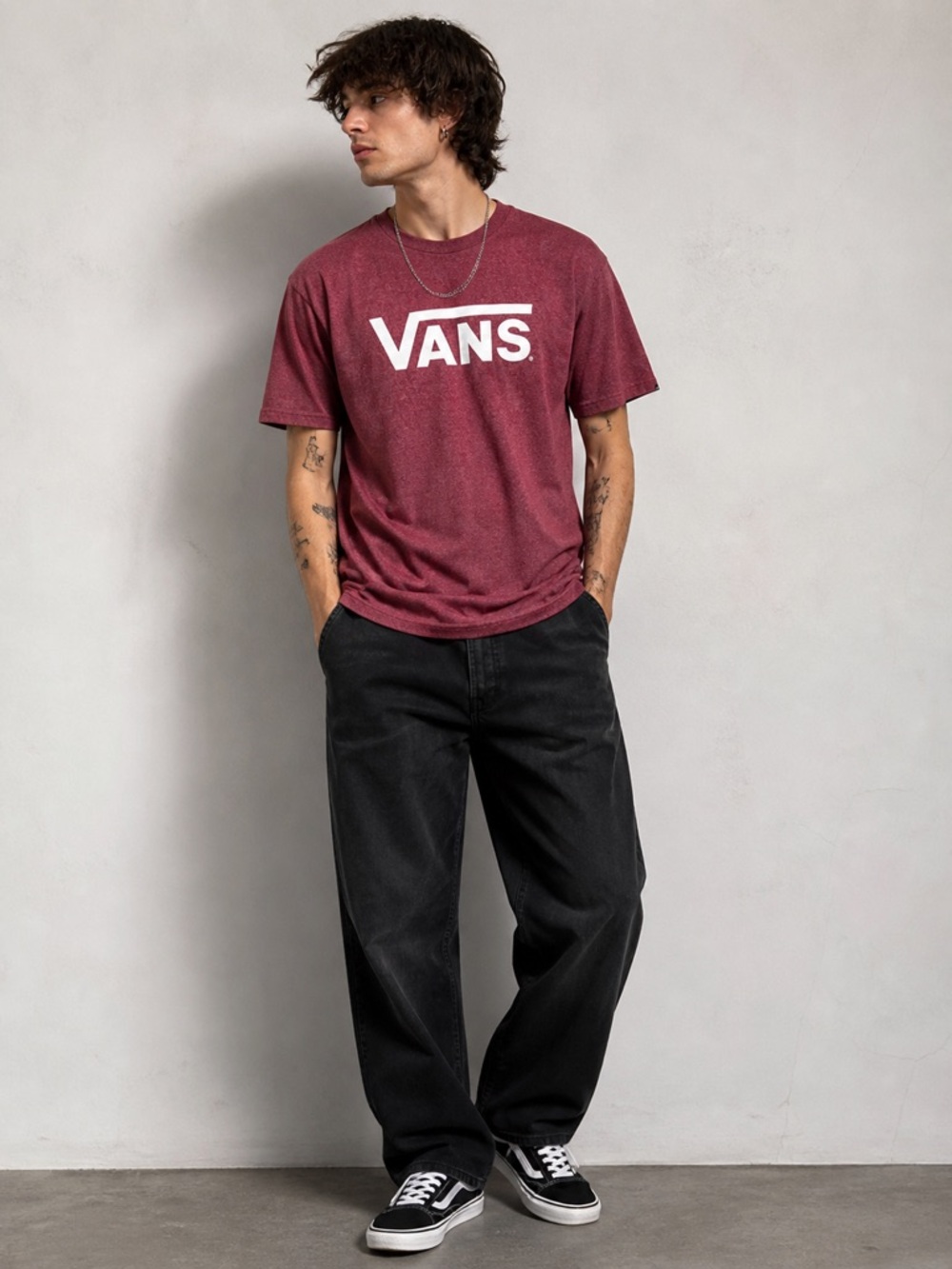 Vans Classic Logo T-Shirt Maroon Heather Size L